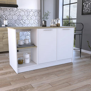 Sleek and Modern White and Light Oak Kitchen Island