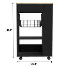 Sleek Black and Light Oak Portable Kitchen Cart