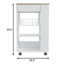 Sleek White and Light Oak Portable Kitchen Cart
