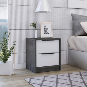 Stylish Smokey Oak and White Two Drawer Nightstand