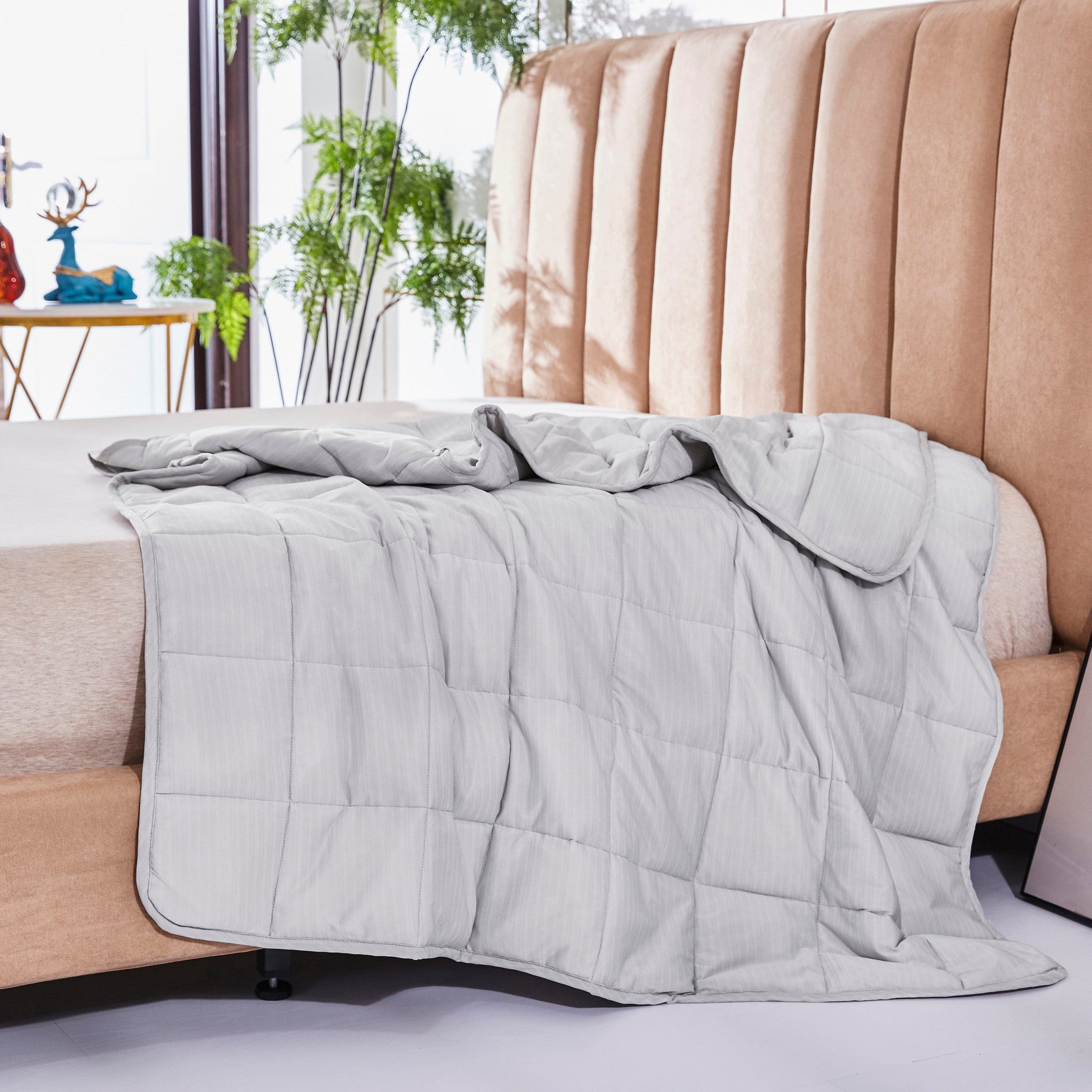 Grey Striped Polar Air Cooling Weighted Thrown Blanket