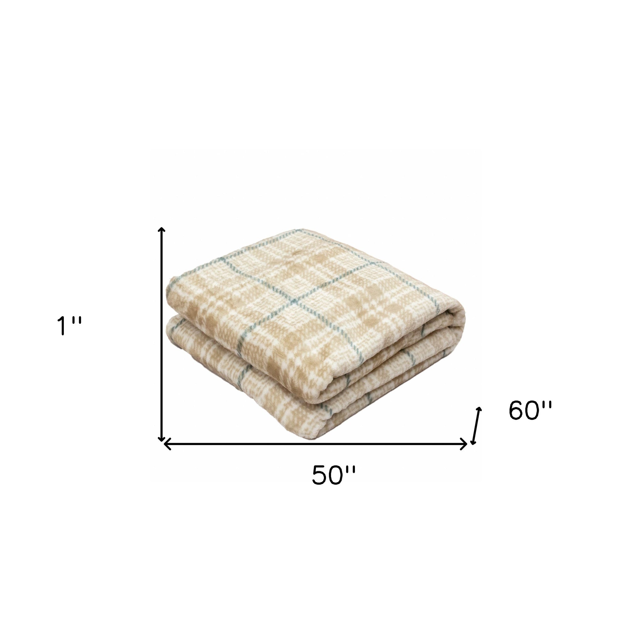 Brushed Check Tan Green Reversible Velvet and Sherpa Throw Blanket