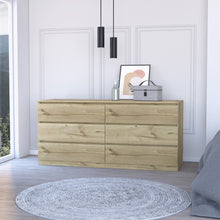 Light Oak And White Wood Six Drawer Double Dresser 60