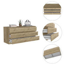 Light Oak And White Wood Six Drawer Double Dresser 60