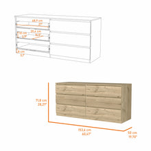 Light Oak And White Wood Six Drawer Double Dresser 60