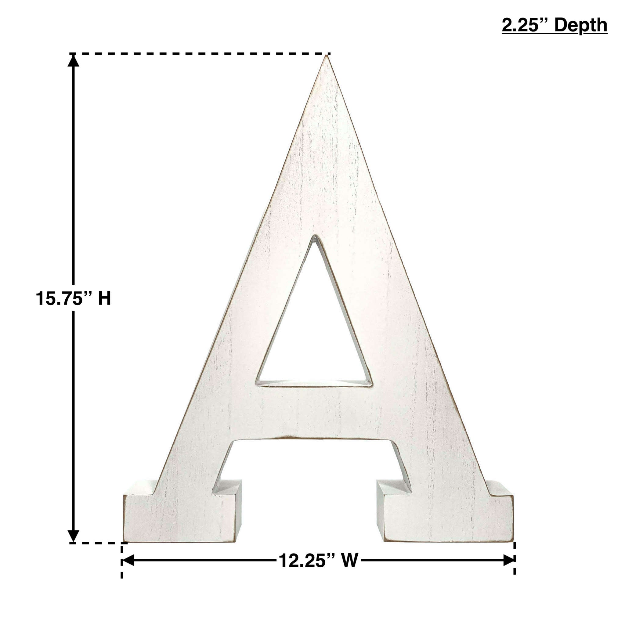 16" Distressed White Wash Wooden Initial Letter A Sculpture