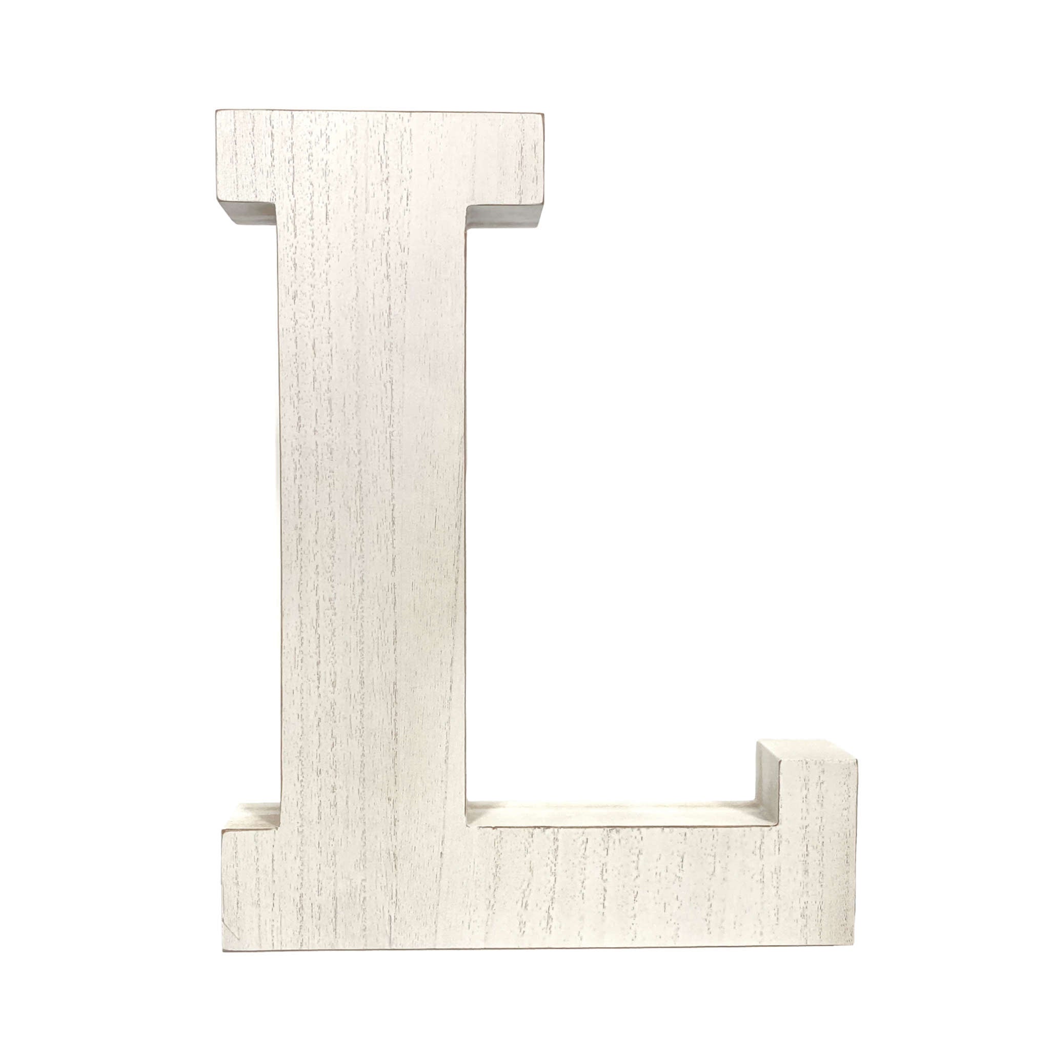 16" Distressed White Wash Wooden Initial Letter L Sculpture