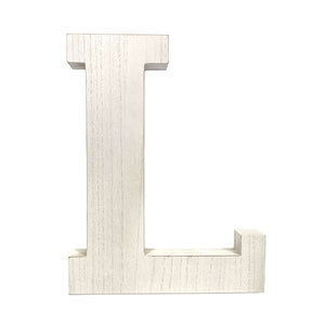16" Distressed White Wash Wooden Initial Letter L Sculpture