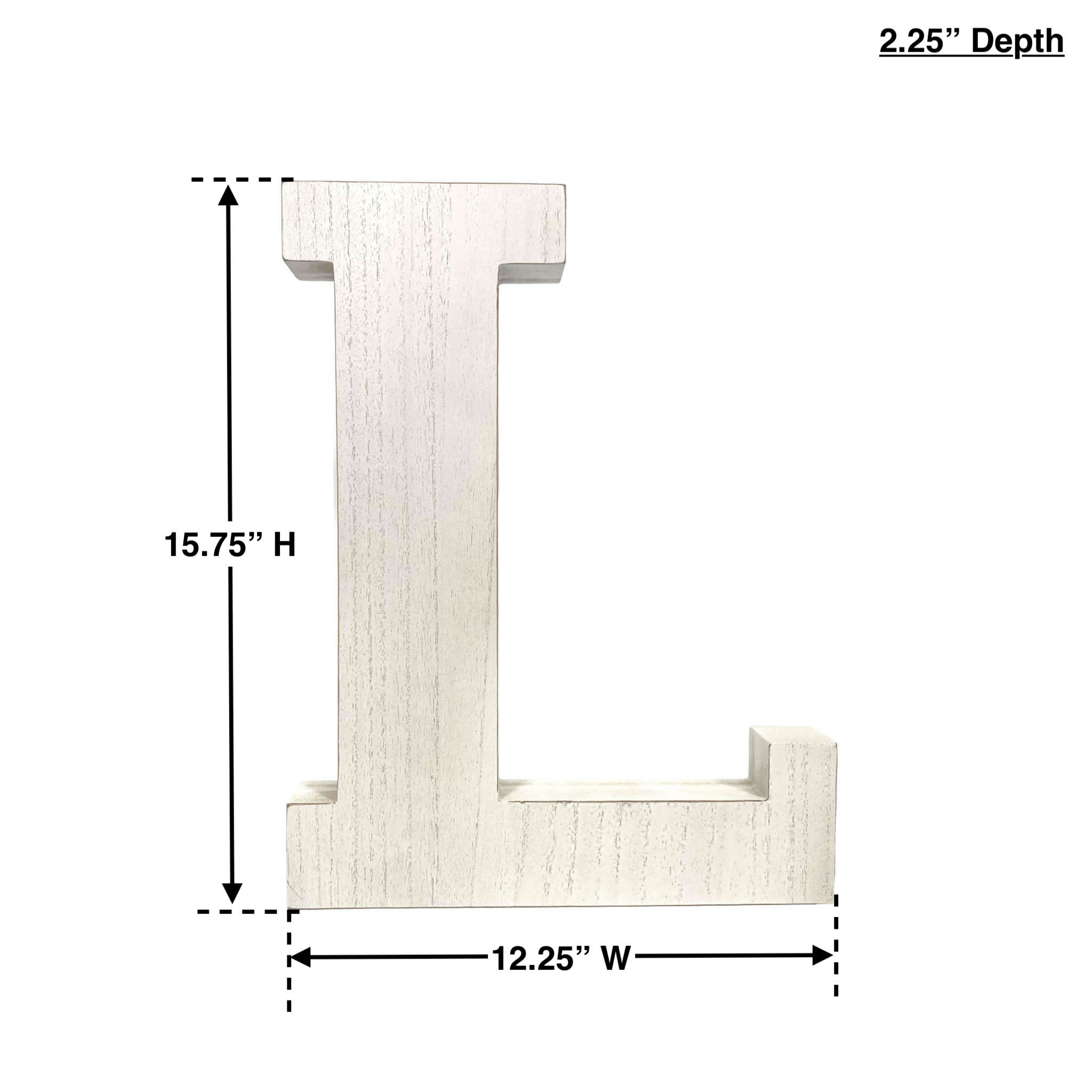 16" Distressed White Wash Wooden Initial Letter L Sculpture