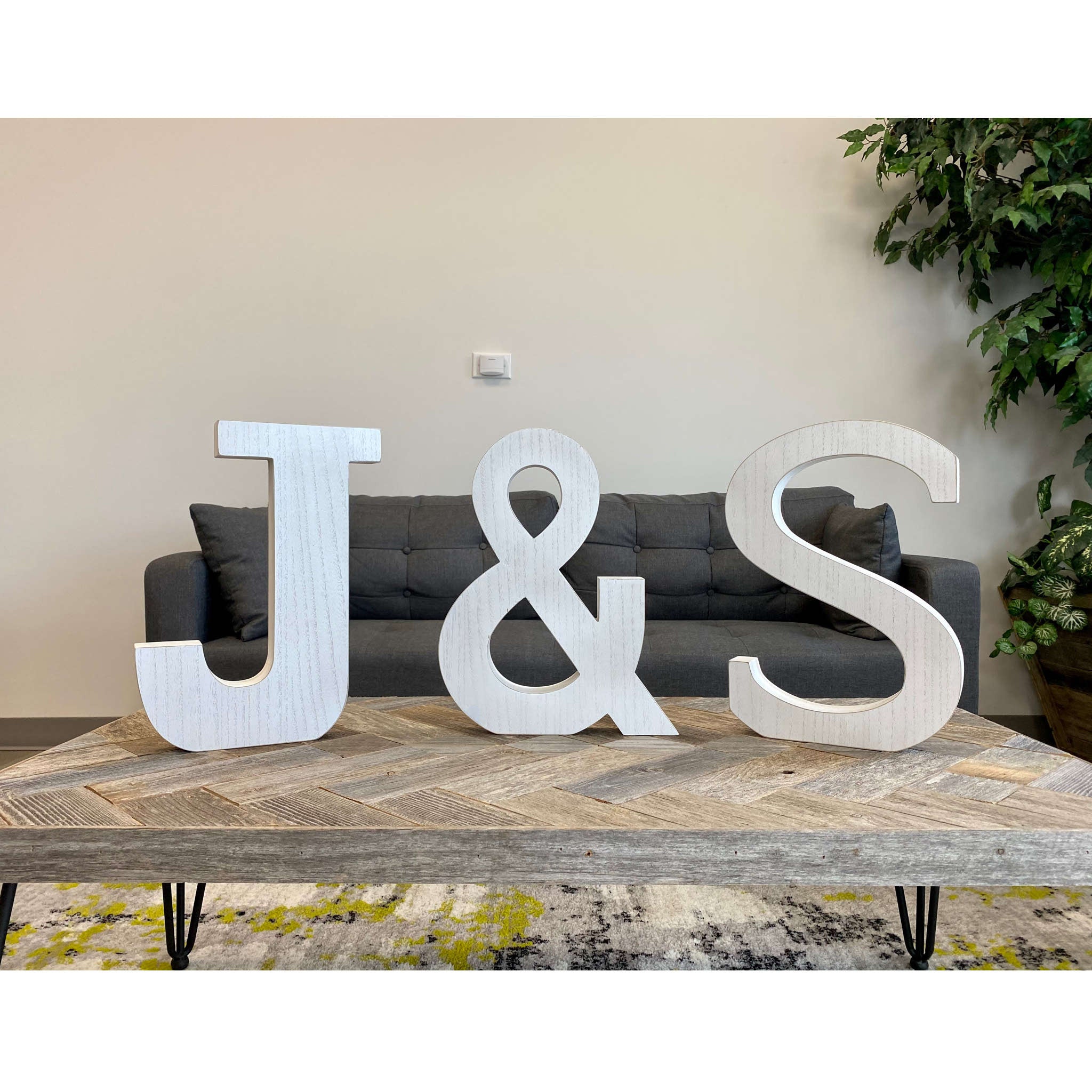 16" Distressed White Wash Wooden Initial Letter R Sculpture