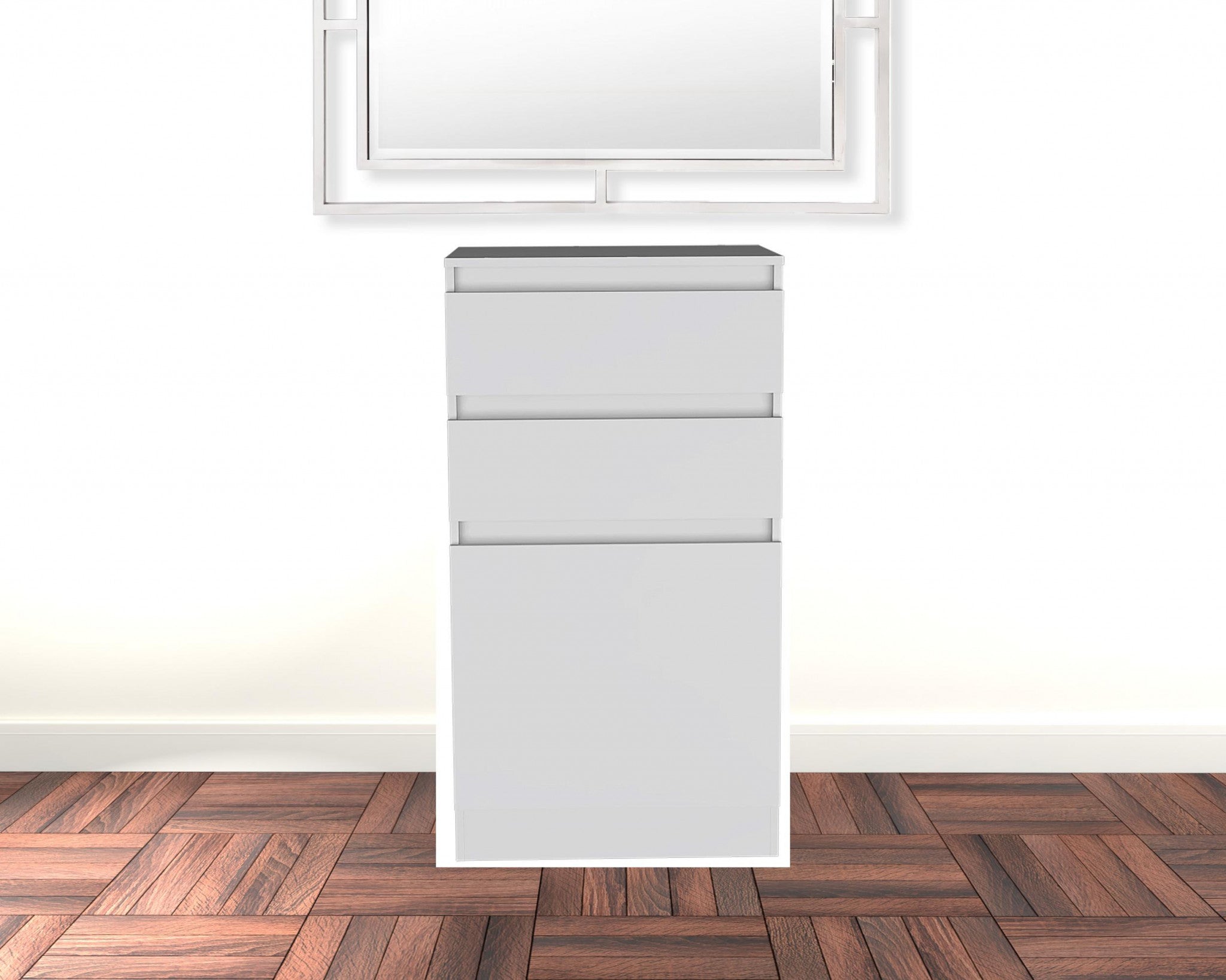 White Wood Two Drawer Vanity Chest 23"