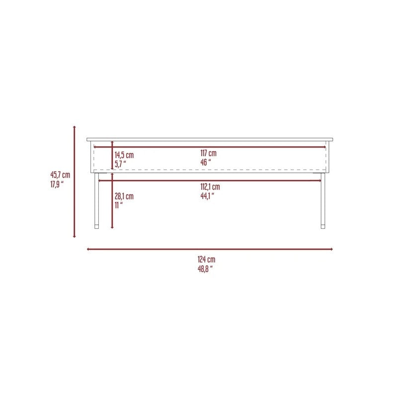 49 英寸黑色木質矩形升降頂咖啡桌
