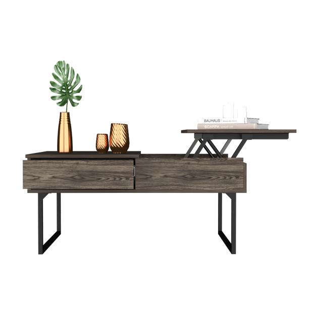 40 英寸深胡桃木人造木矩形升降頂咖啡桌帶抽屜