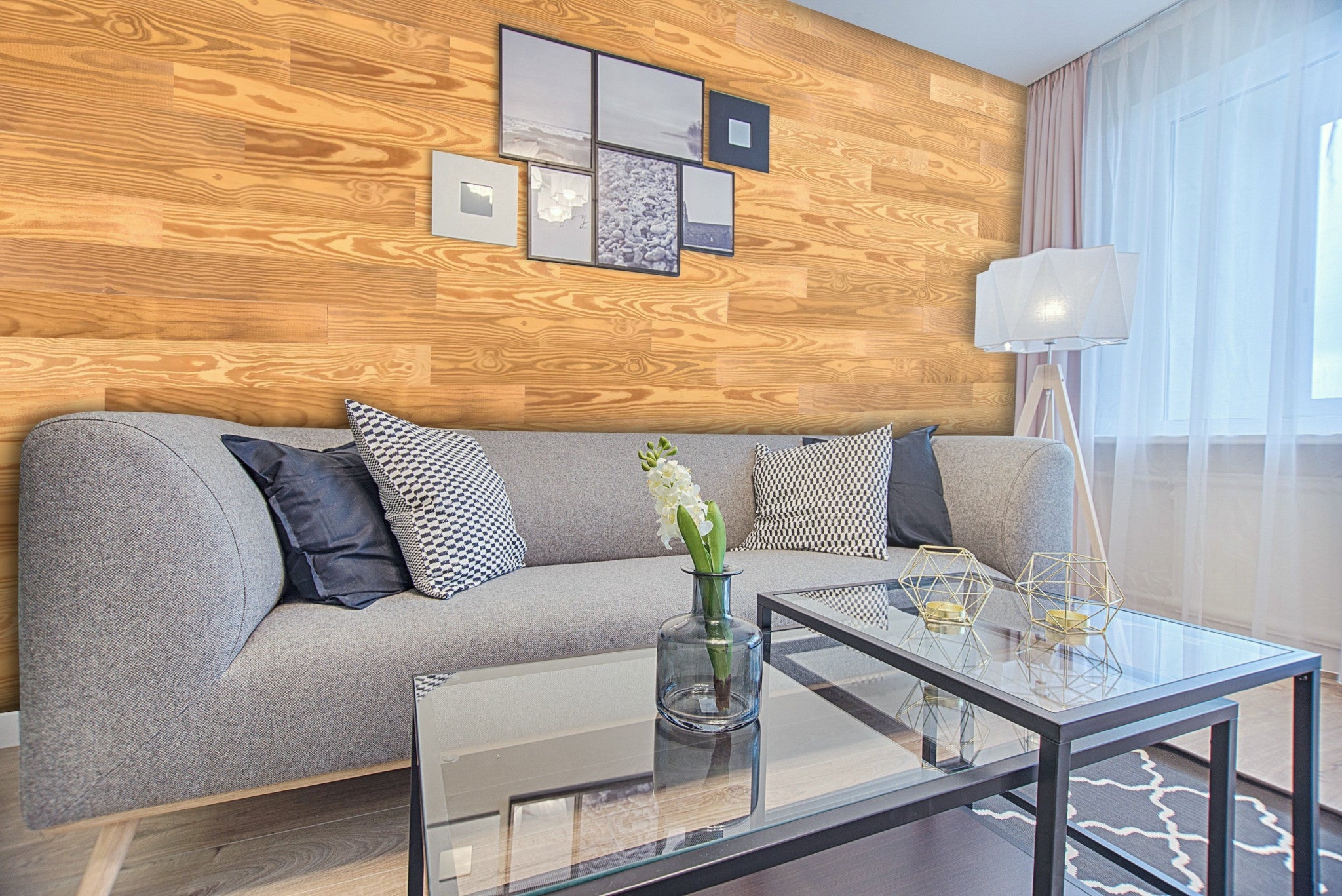 5" x 48" Thermo Treated Golden Grain Wood Large Wall Plank Set