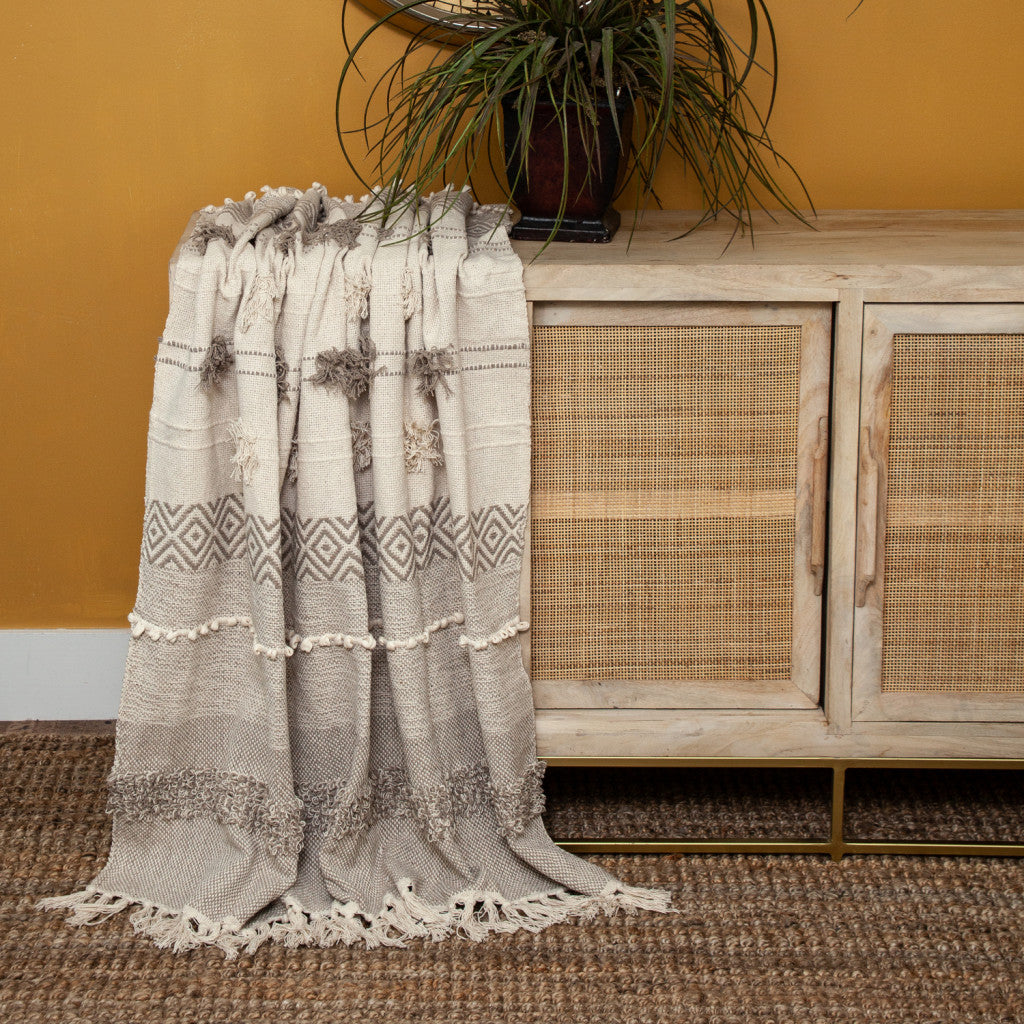 Beige Woven Wool Solid Color Reversable Throw