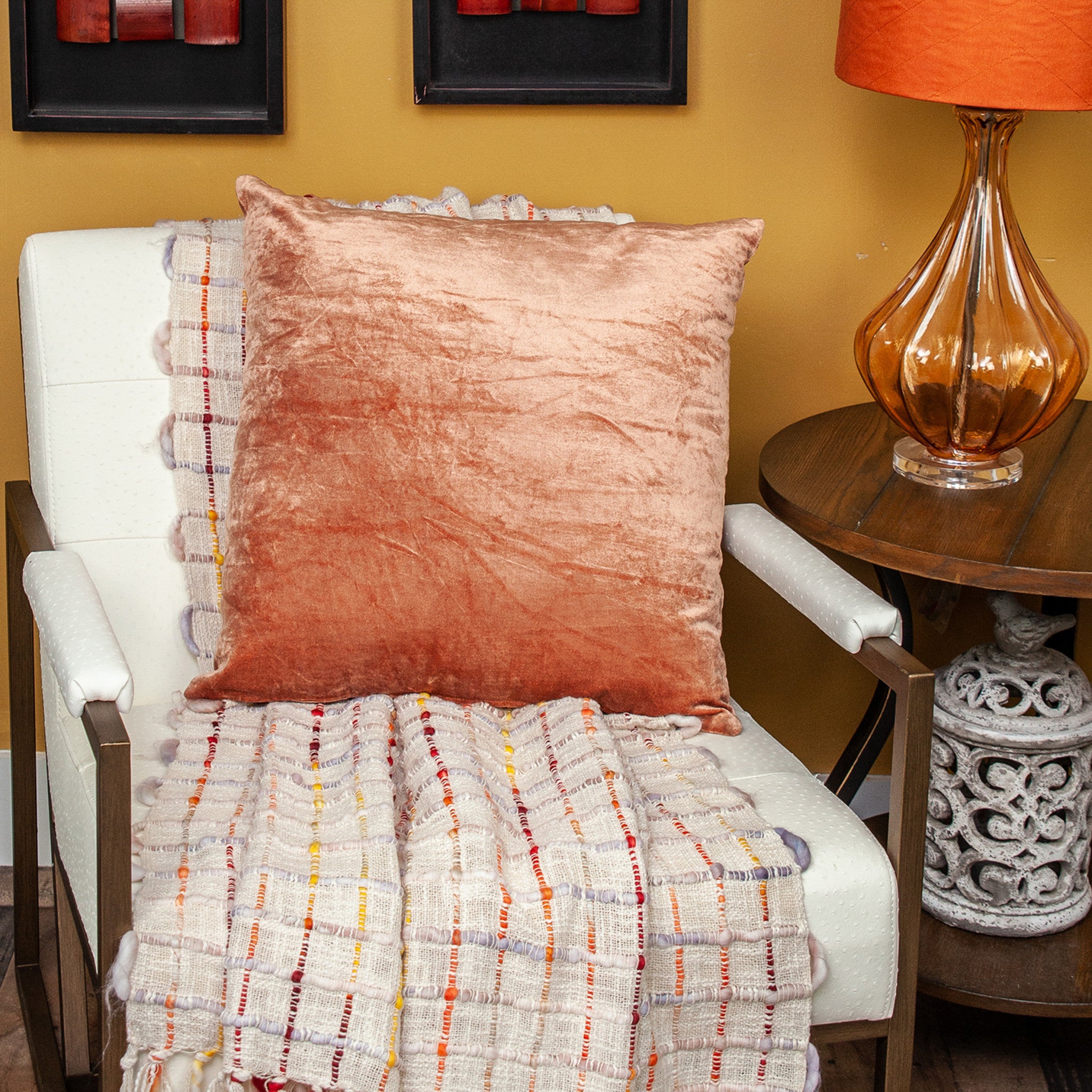 22 X 22 Orange Zippered Cotton Blend Throw Pillow