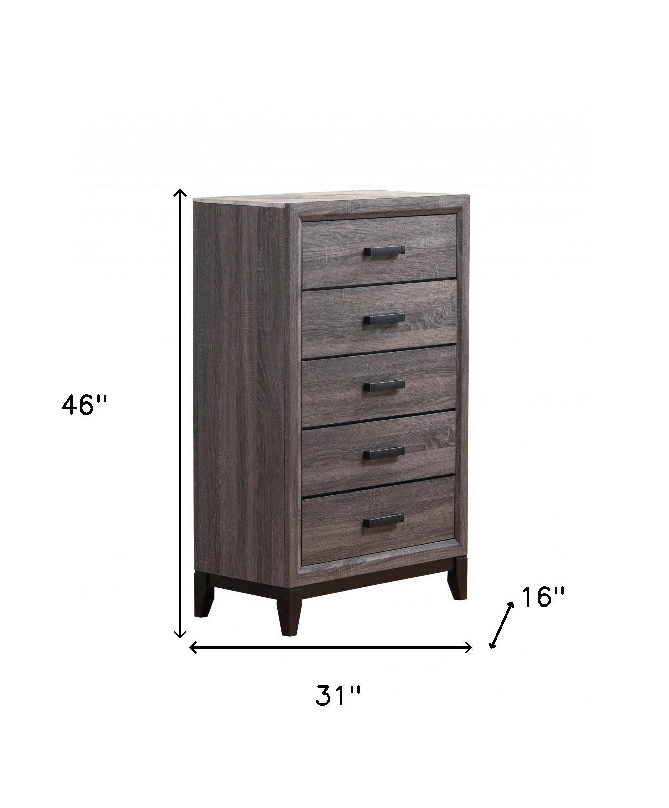 31" Faux Marble Grey Solid Wood Five Drawer Standard Chest