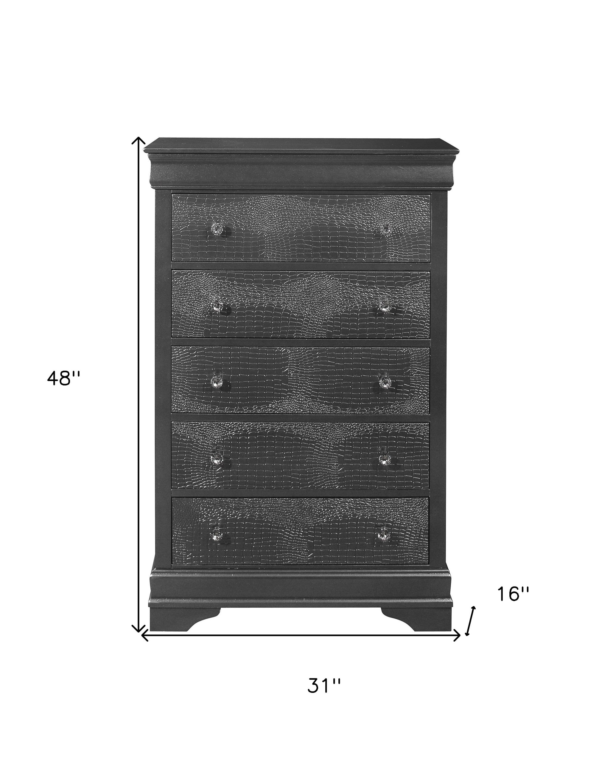 31" Metallic Grey Solid Wood Five Drawer Standard Chest