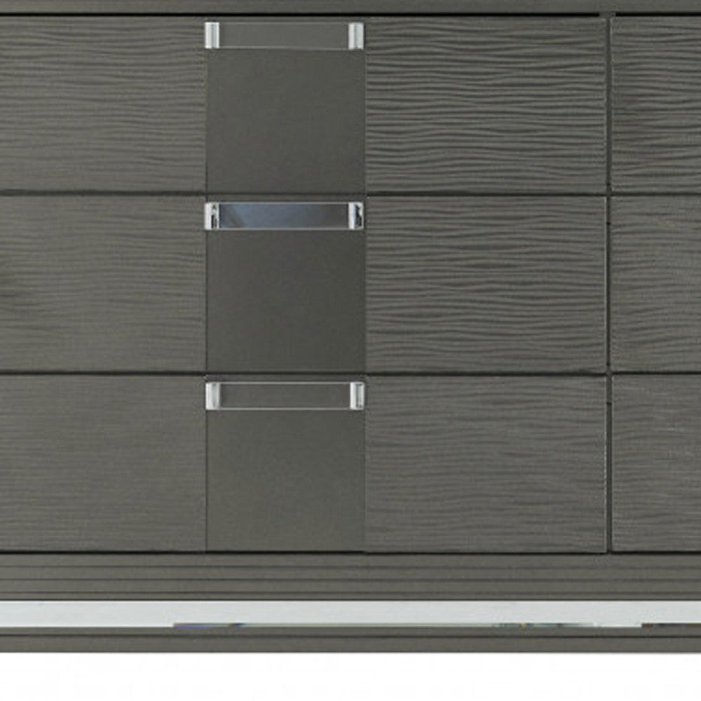 64" Metallic Grey Solid Wood Mirrored Six Drawer Double Dresser