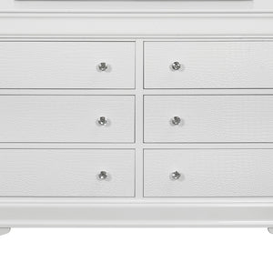 58" Metallic White Solid Wood Six Drawer Double Dresser