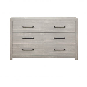 60" White Wash Solid Wood Six Drawer Double Dresser