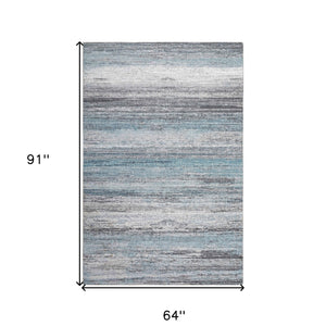 5' X 8' Turquoise and Gray Abstract Stain Resistant Area Rug