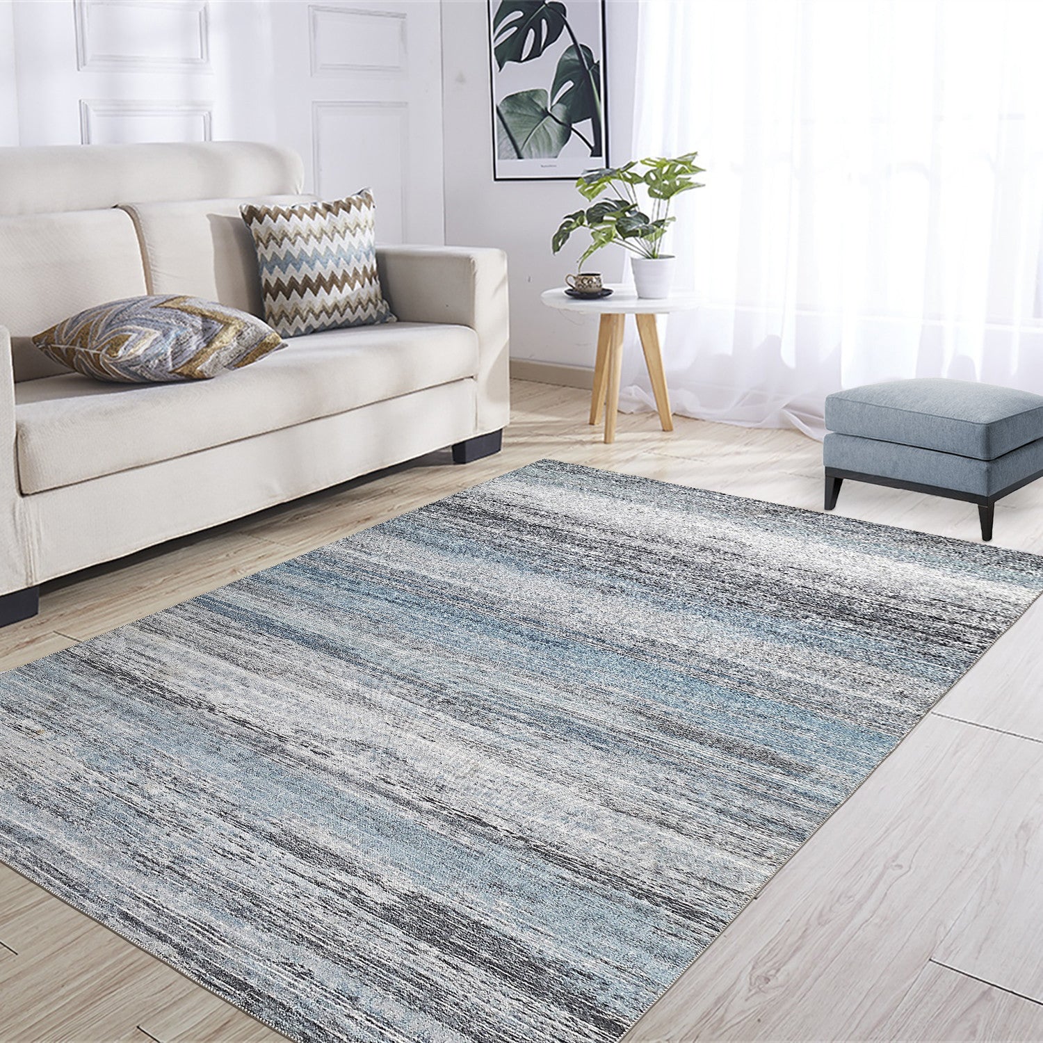8' X 11' Turquoise and Gray Abstract Stain Resistant Area Rug