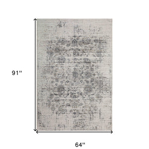 5' X 8' Beige Oriental Distressed Stain Resistant Area Rug