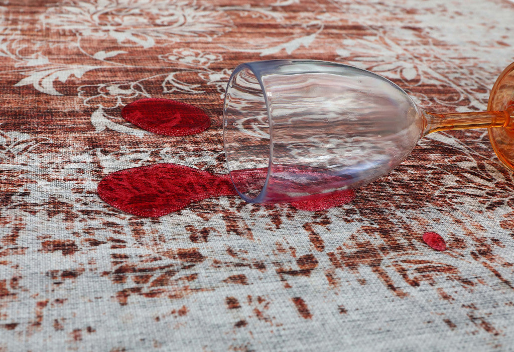 8' X 11' Rust Oriental Distressed Stain Resistant Area Rug