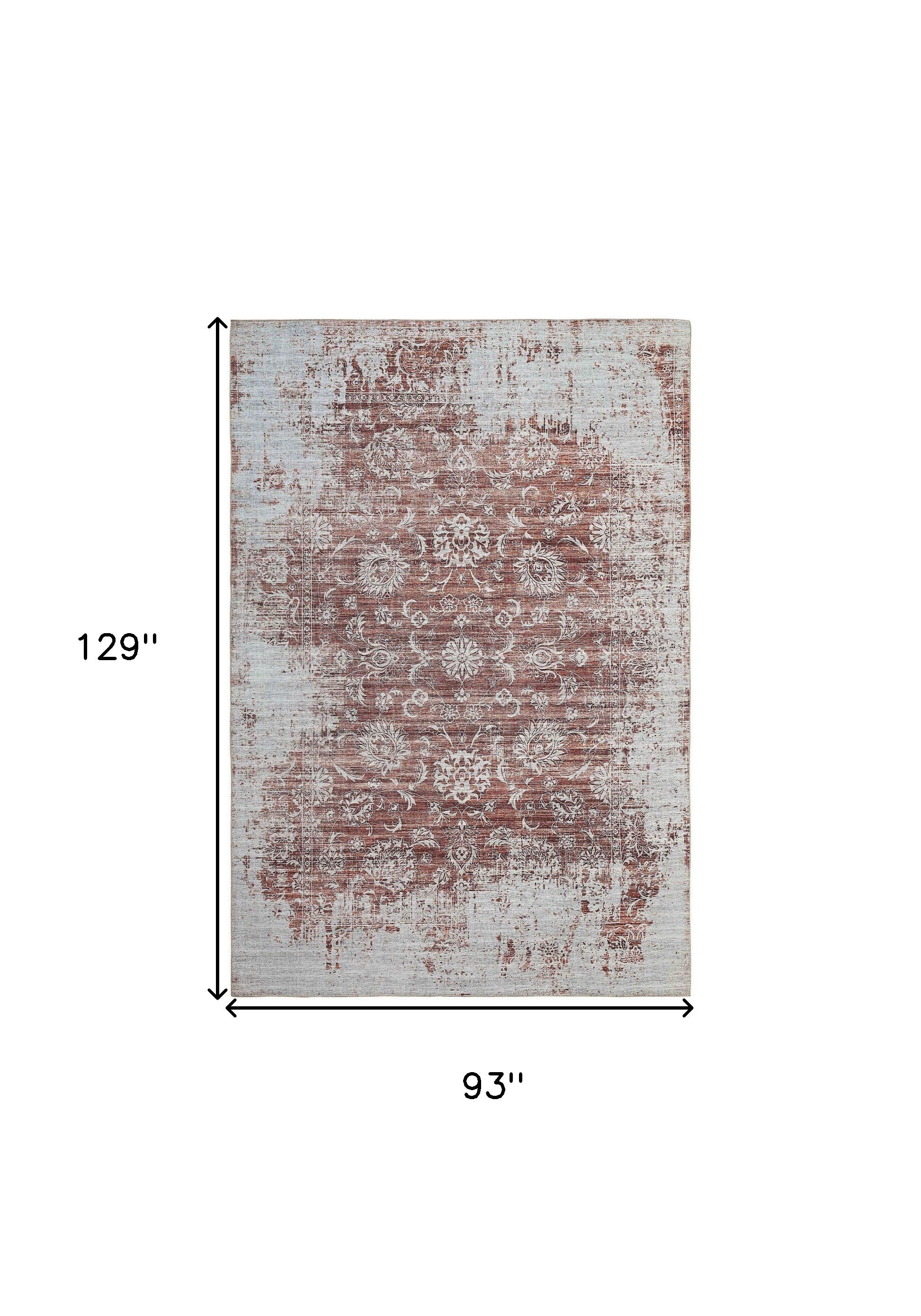 8' X 11' Rust Oriental Distressed Stain Resistant Area Rug