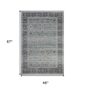 4' X 6' Sage Oriental Power Loom Stain Resistant Area Rug