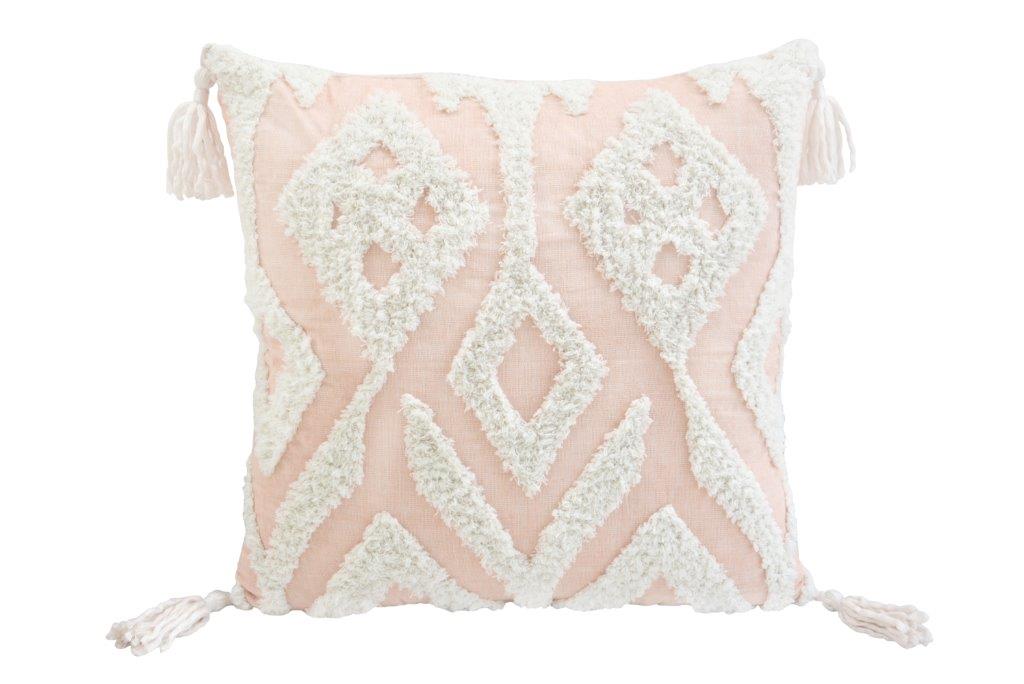 17" X 17" Peach And Cream Chevron Throw Pillow With Tassels