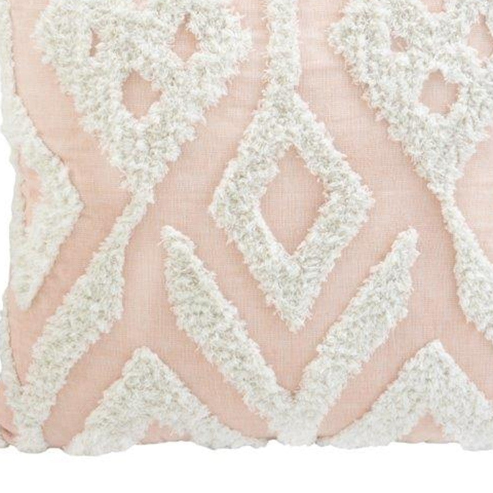 17" X 17" Peach And Cream Chevron Throw Pillow With Tassels