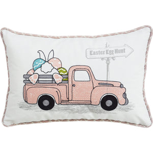 13" X 20" White and Pink  Easter Bunny Pink Truck Throw Pillow