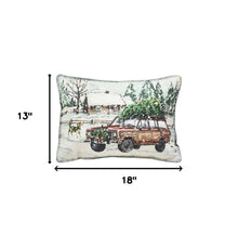 13 英寸 X 18 英寸白色綠色黑色和紅色拉鍊滌綸聖誕假期貨車抱枕