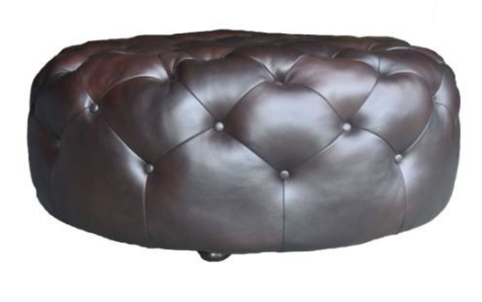 Brown Genuine Leather And Dark Brown Tufted Round Ottoman 41"