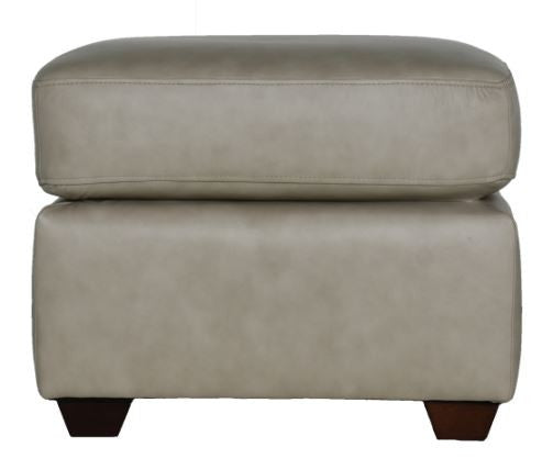 22" Stone Taupe Genuine Leather And Walnut Ottoman