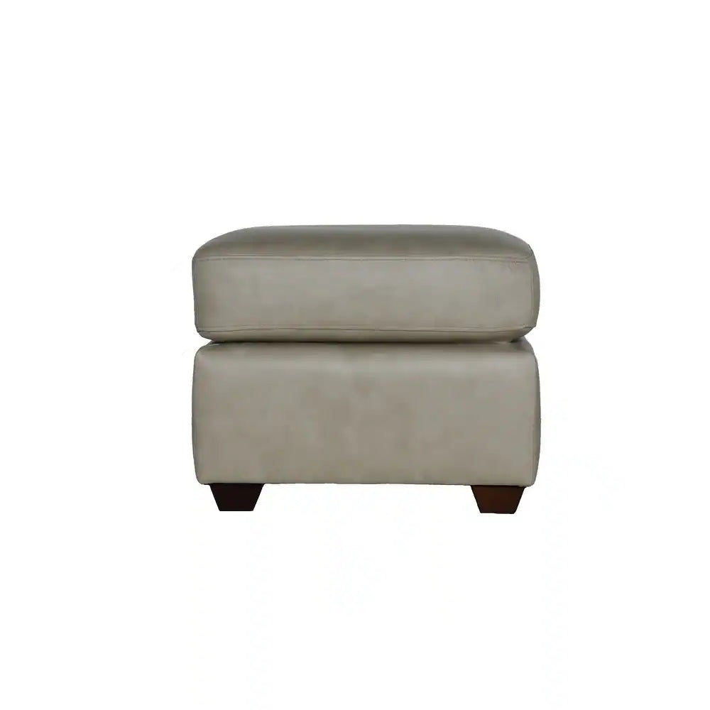 22" Stone Taupe Genuine Leather And Walnut Ottoman