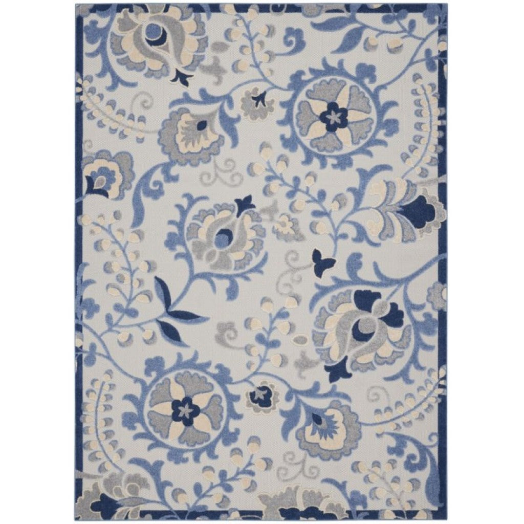 12' X 15' Blue And Grey Ikat Non Skid Indoor Outdoor Area Rug
