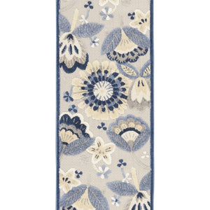 2' X 8' Blue And Grey Toile Non Skid Indoor Outdoor Runner Rug
