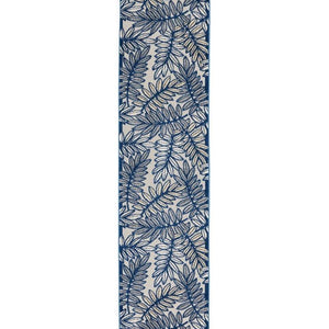 2' X 10' Ivory And Navy Floral Non Skid Indoor Outdoor Runner Rug