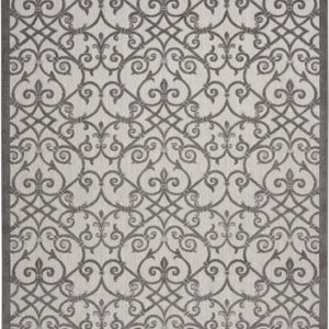 10' X 13' Grey And Charcoal Damask Non Skid Indoor Outdoor Area Rug