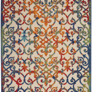 10' X 13' Ivory Blue And Green Damask Non Skid Indoor Outdoor Area Rug