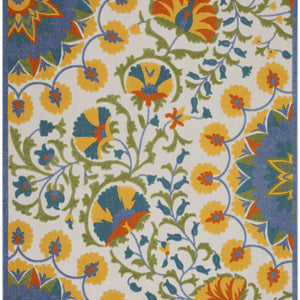 12' X 15' Blue Yellow And White Toile Non Skid Indoor Outdoor Area Rug