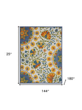 12' X 15' Blue Yellow And White Toile Non Skid Indoor Outdoor Area Rug