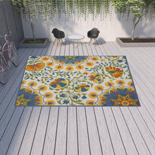12' X 15' Blue Yellow And White Toile Non Skid Indoor Outdoor Area Rug
