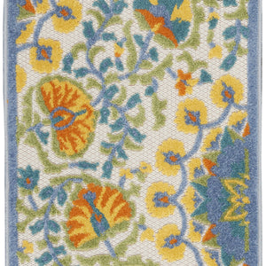 2' X 6' Blue Yellow And White Toile Non Skid Indoor Outdoor Runner Rug