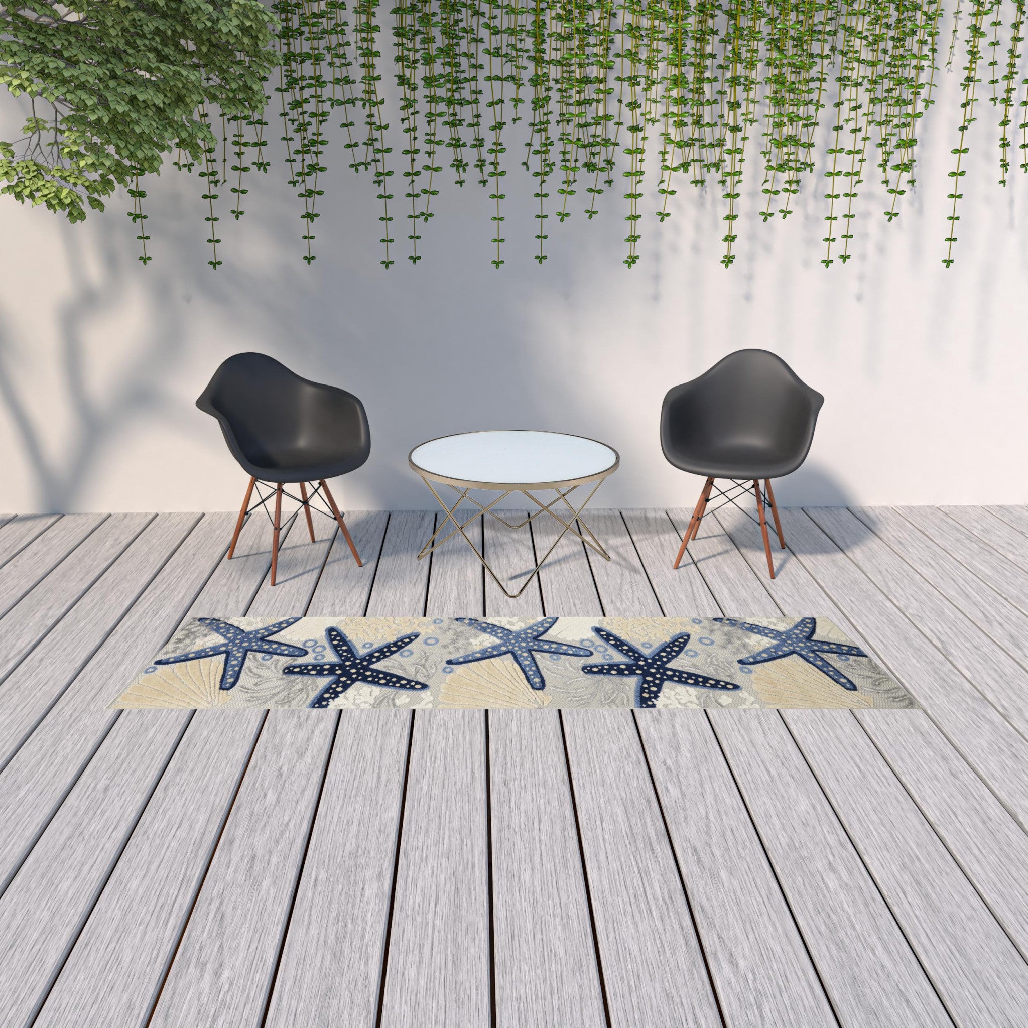 2' X 10' Blue And Grey Animal Print Non Skid Runner Rug