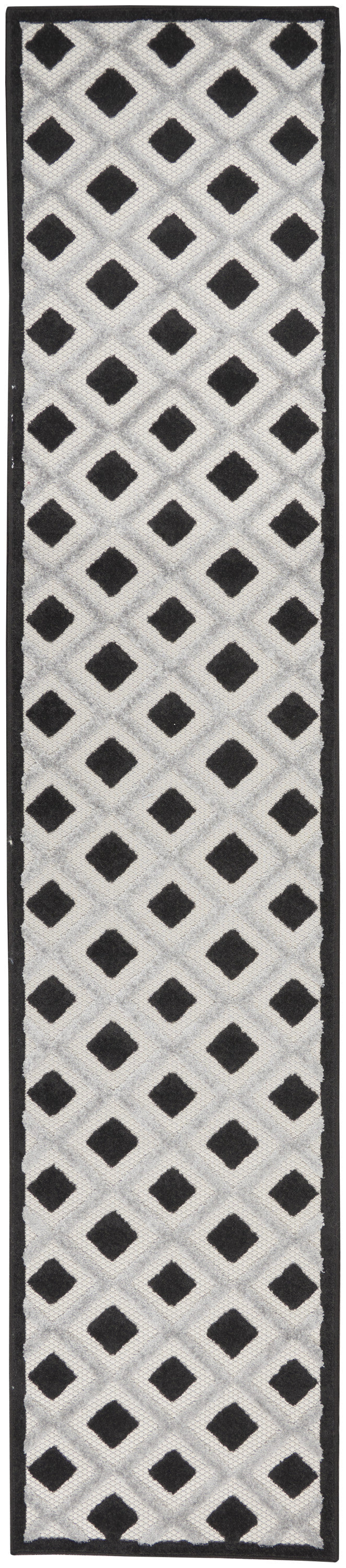 Black And White Gingham Non Skid Indoor Outdoor Runner Rug - 2' X 10'
