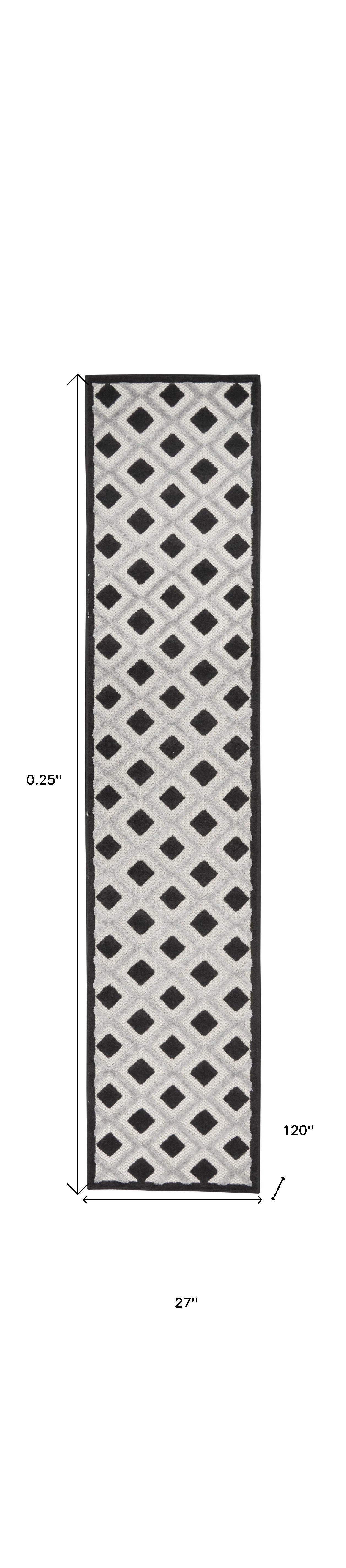 Black And White Gingham Non Skid Indoor Outdoor Runner Rug - 2' X 10'